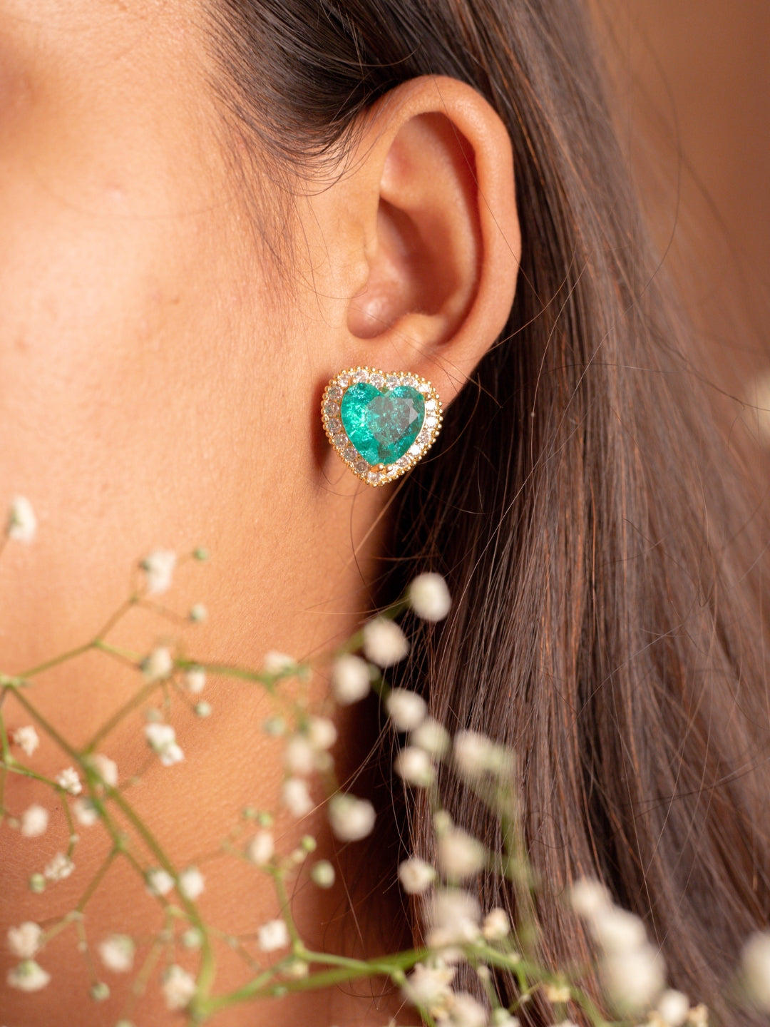 Emerald Doublet stone Heart Studs