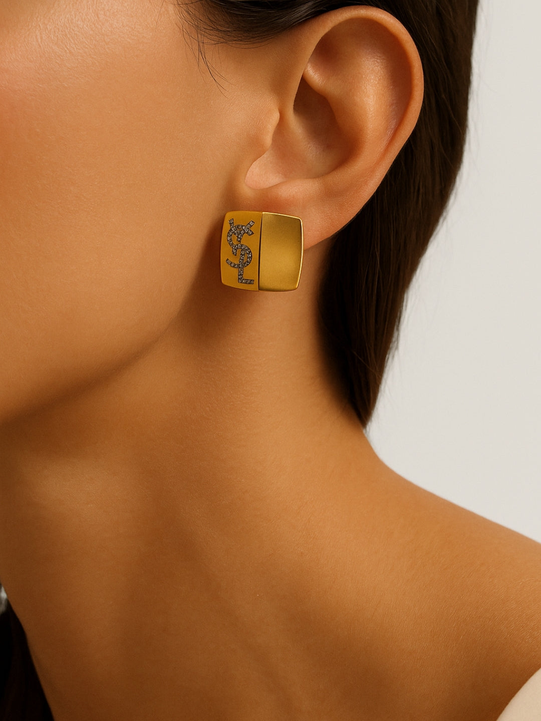 Brand Inspired Matte Gold Sculptural Stud Earrings – 18K Plated