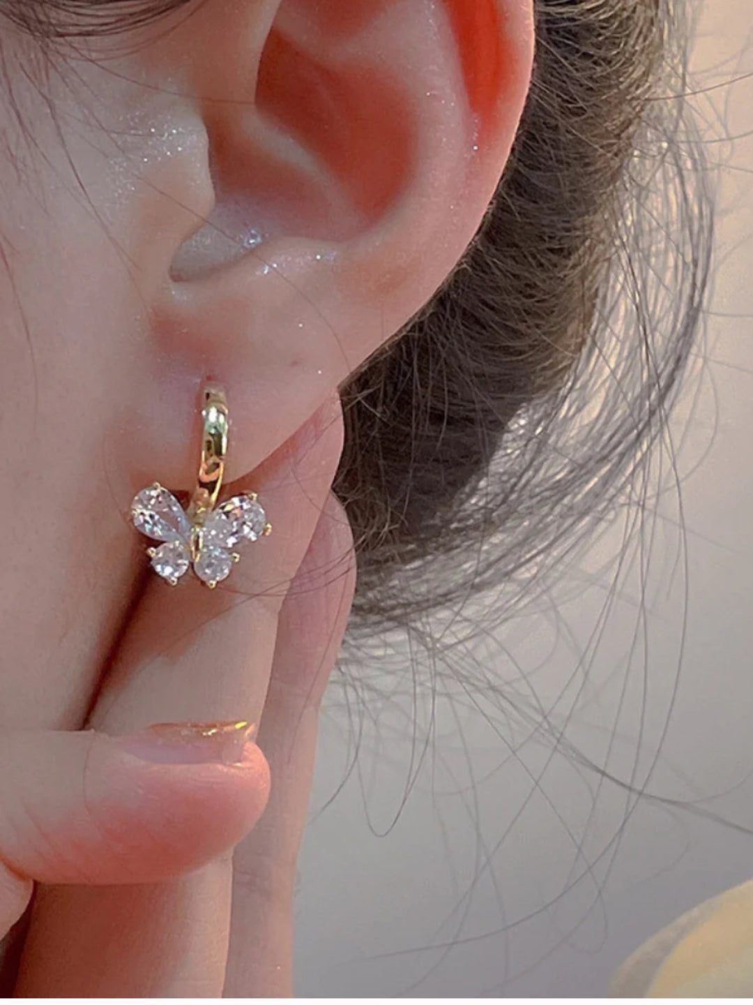 Gold Butterfly CZ Hoops | Sparkling Crystal Butterfly Earrings