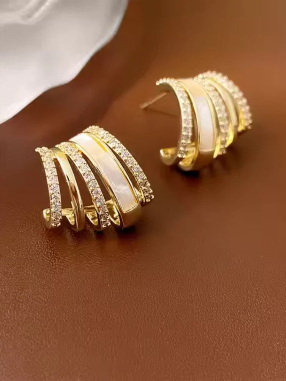 Gold Enamel & CZ Layered Stud Earrings | Trendy Fashion Jewelry