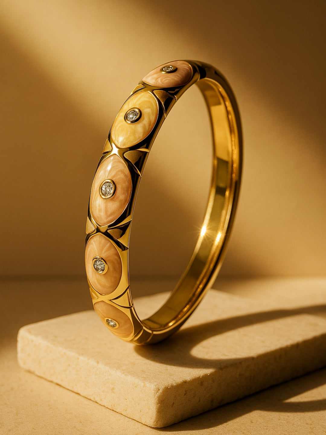 Pink & Yellow Enamel Studded Gold Bracelet | Anti-Tarnish Jewelry