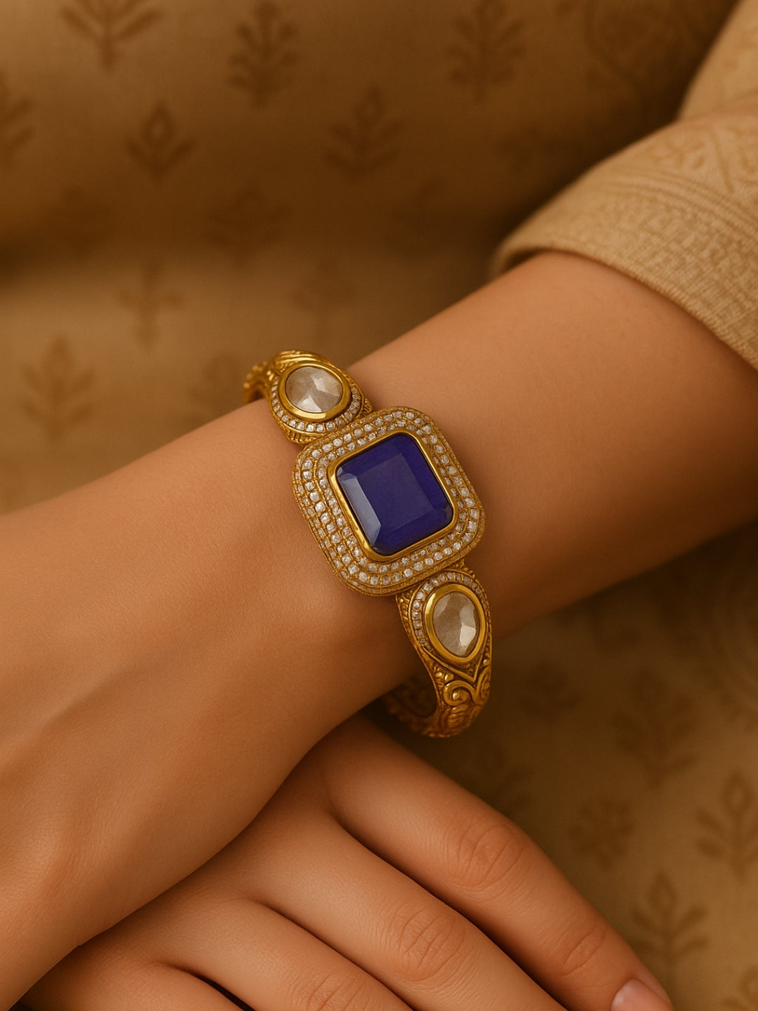 Purple Monalisa Stone Bangles | Gold Plated Kundan Moissanite Kada