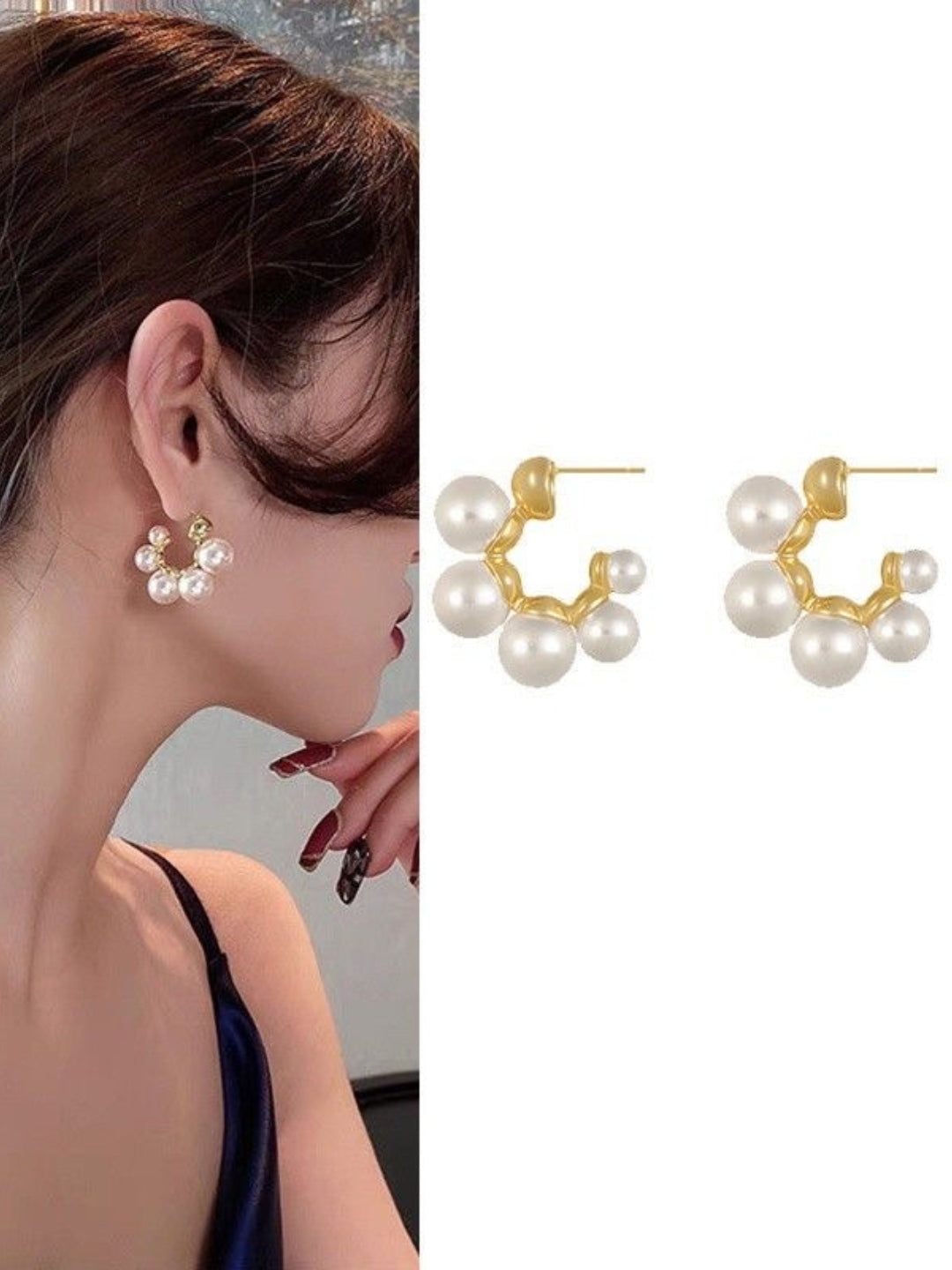 Elegant Gold Plated Pearl Half Hoop Earrings for Women