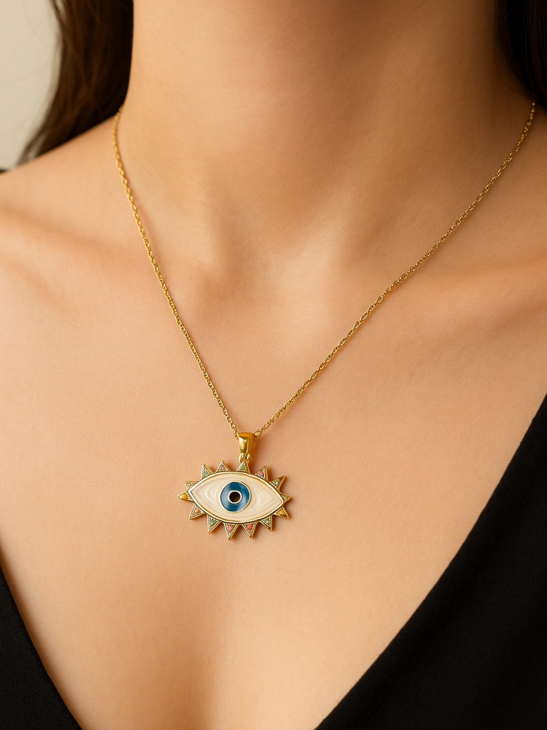 Big MOP Evil Eye Necklace – 18K Gold Plated, Anti-Tarnish & Waterproof
