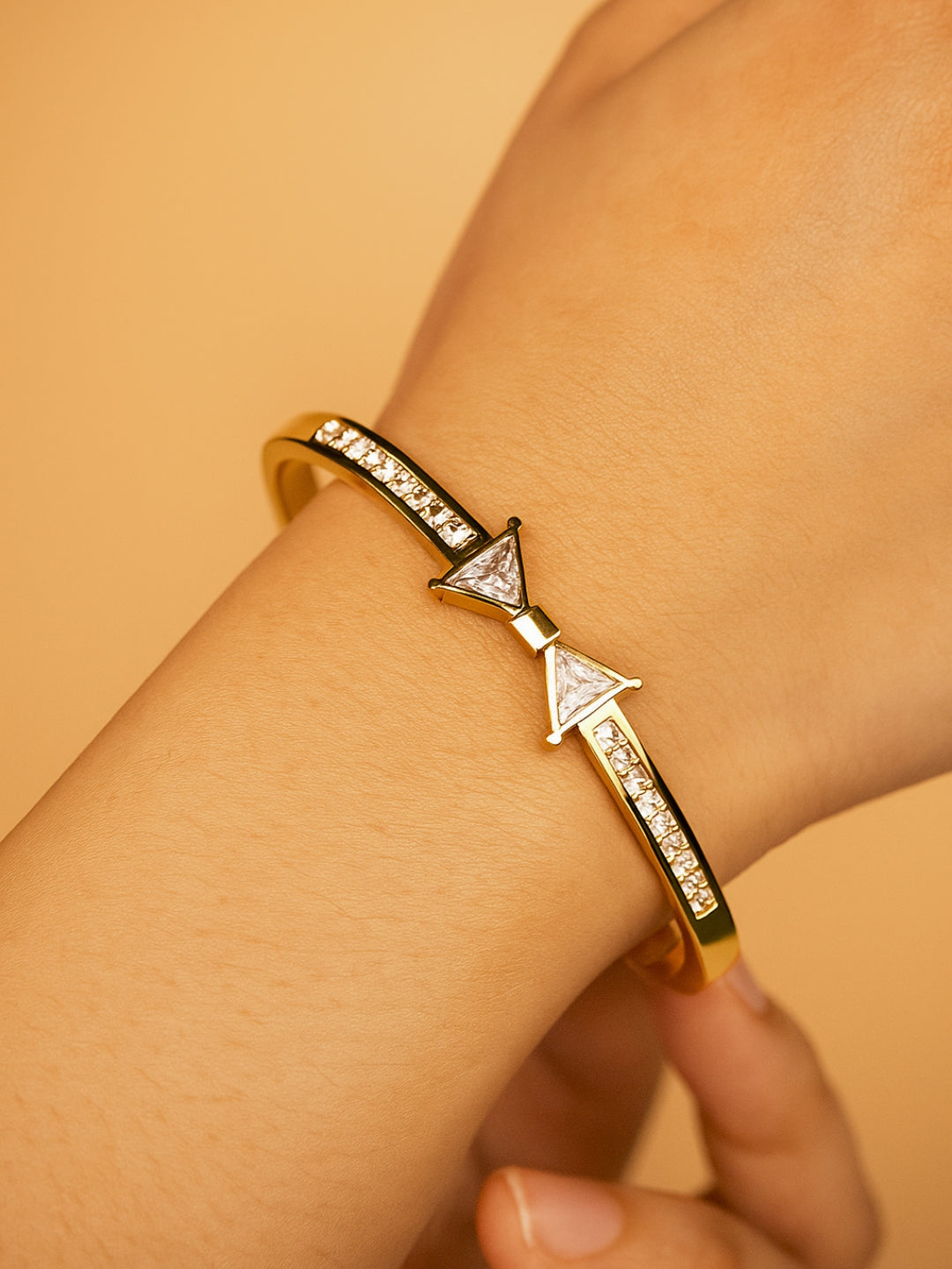 18K Gold Plated Bow Studded Bracelet for Women – Stainless Steel | Anti-Tarnish | Cubic Zirconia Stones