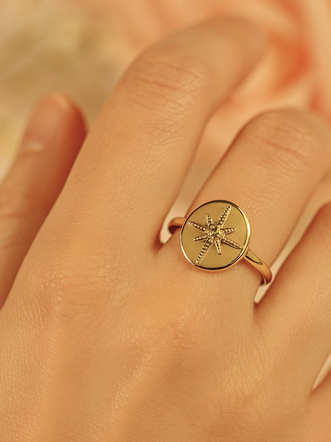 Adjustable MOP Star Ring in 14K Gold Plated Stainless Steel