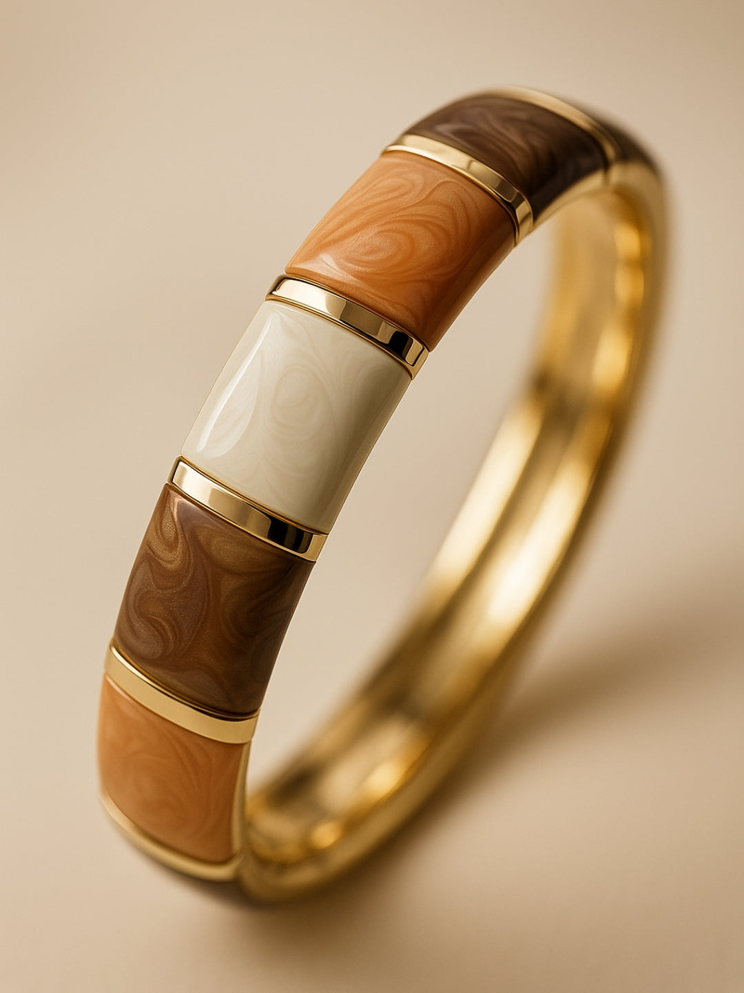 Shades of Beige Gold-Striped Enamel Bracelet | Anti-Tarnish Jewelry