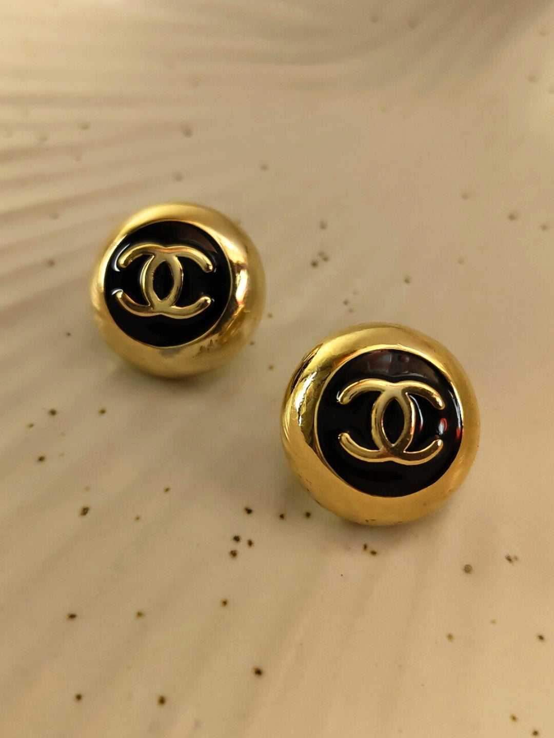 Brand Inspired Black & Gold Enamel Stud Earrings – 18K Gold Plated