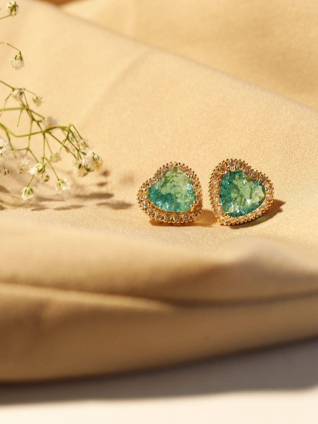 Emerald Doublet stone Heart Studs