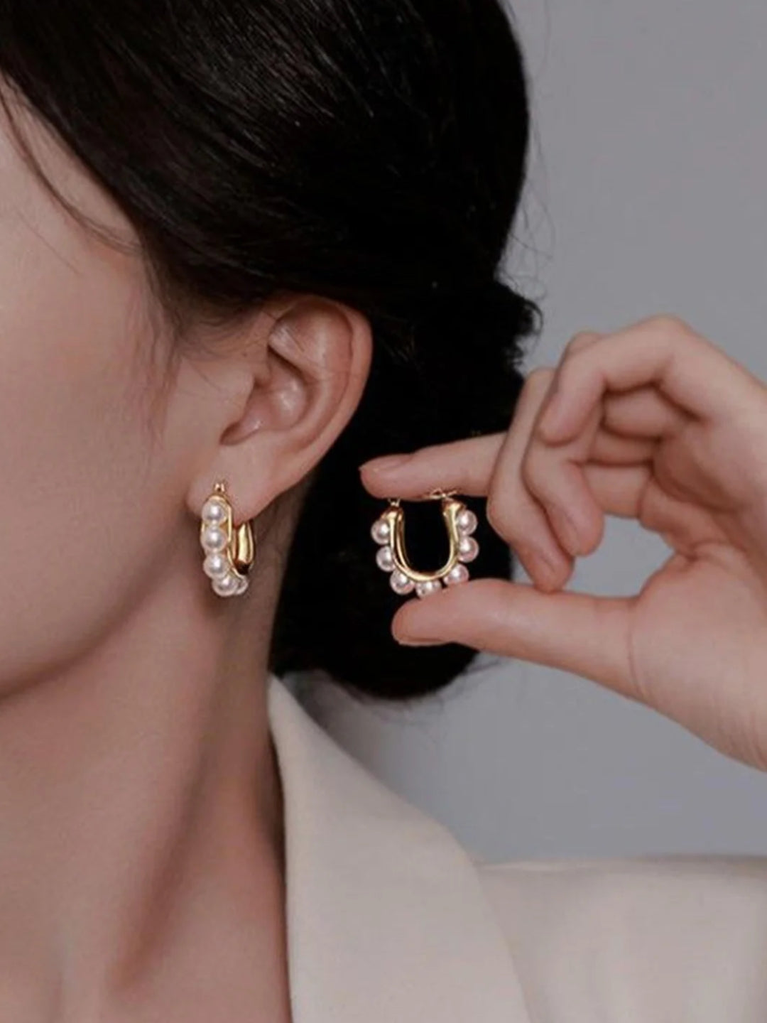 Gold Pearl Hoop Earrings – Full Pearl Sculptural Hoops