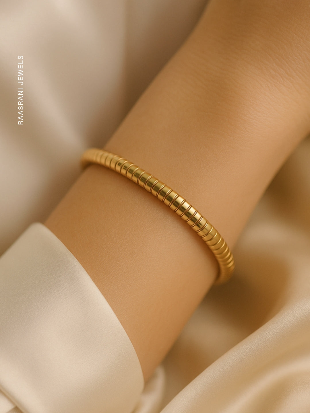 Gold Designer Striped Bracelet | 18K Gold Plated Anti-Tarnish Bangle