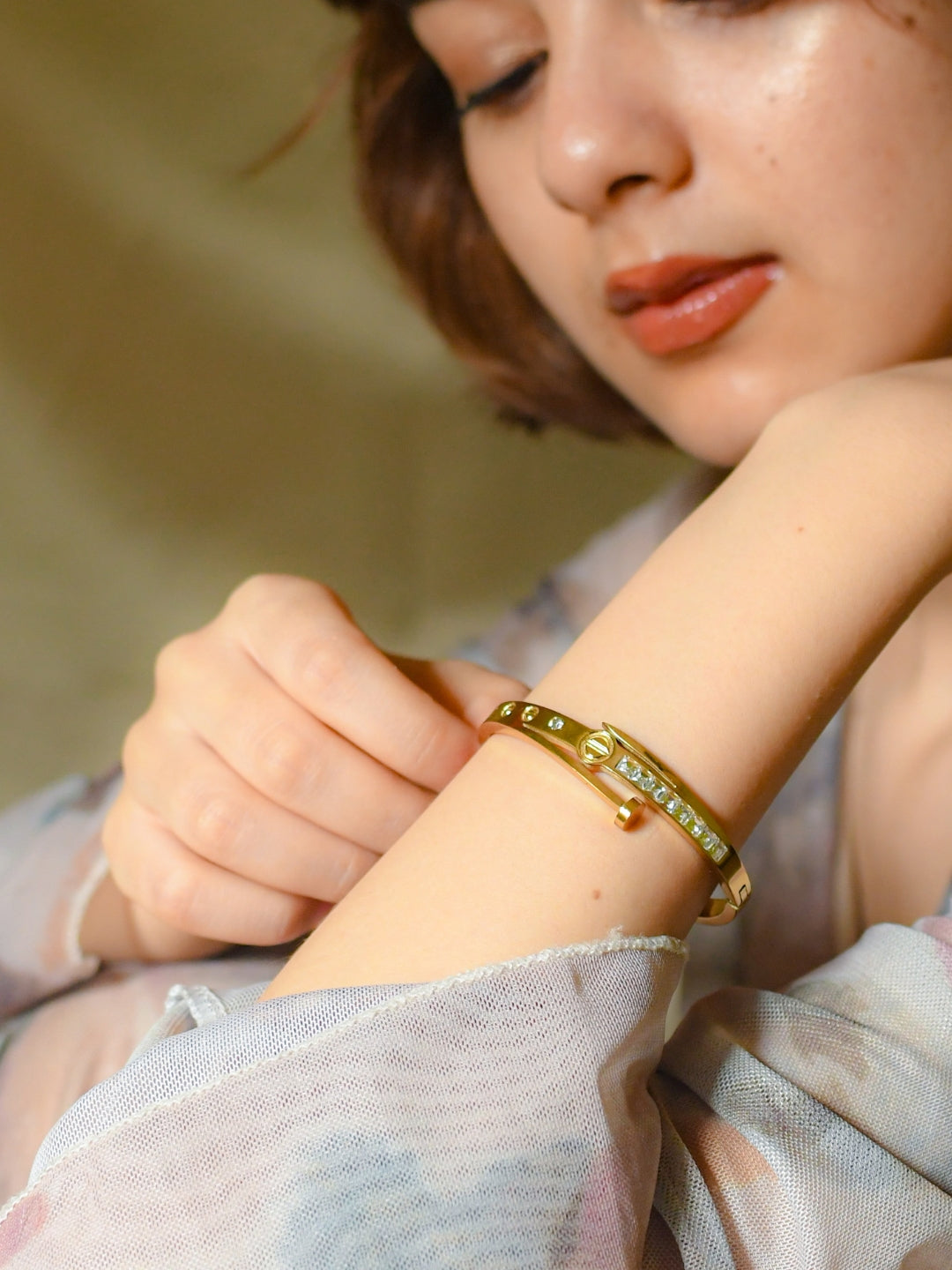 Luxury Nail Studded Bracelet – 18K Gold Plated, Water Resistant, Small Size