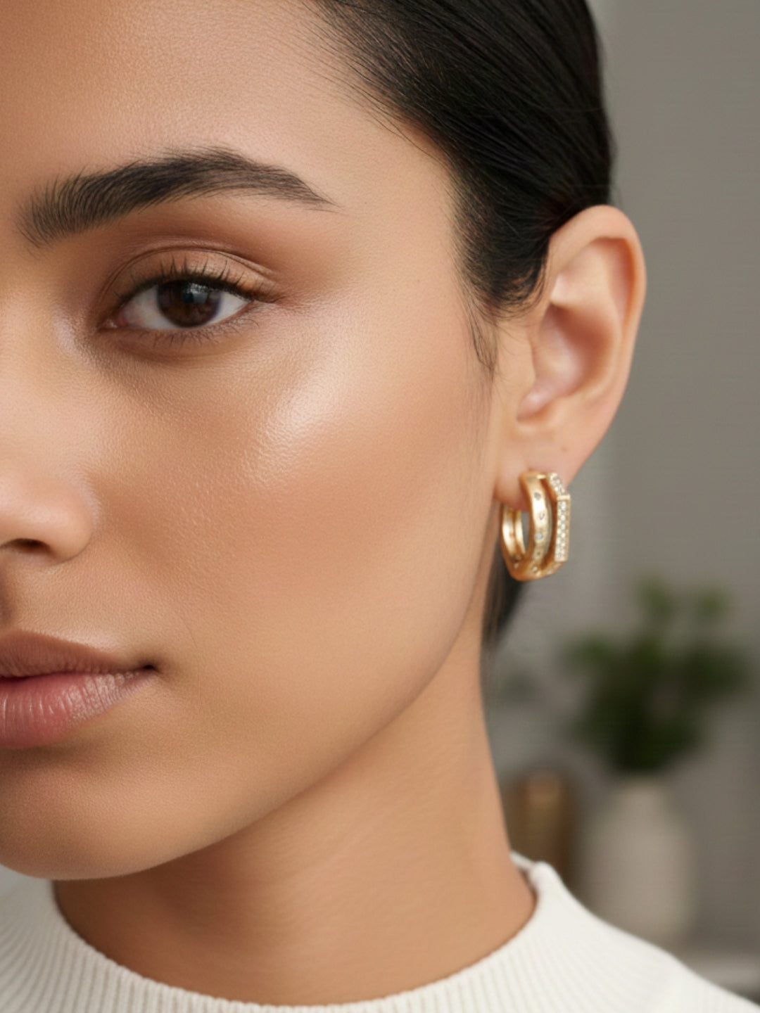 Zig Zag Studded Rose Gold Hoops | Anti-Tarnish Everyday Earrings