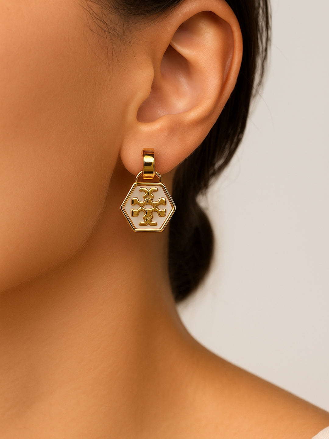 Brand Inspired MOP Designer Small Drop Earrings – 18K Gold Plated