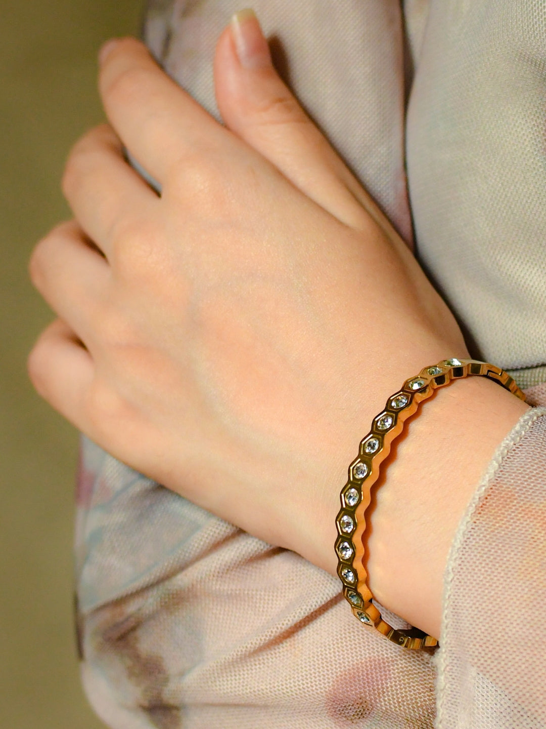 18K Gold Hexagon CZ Bracelet for Small Wrist – Anti-Tarnish