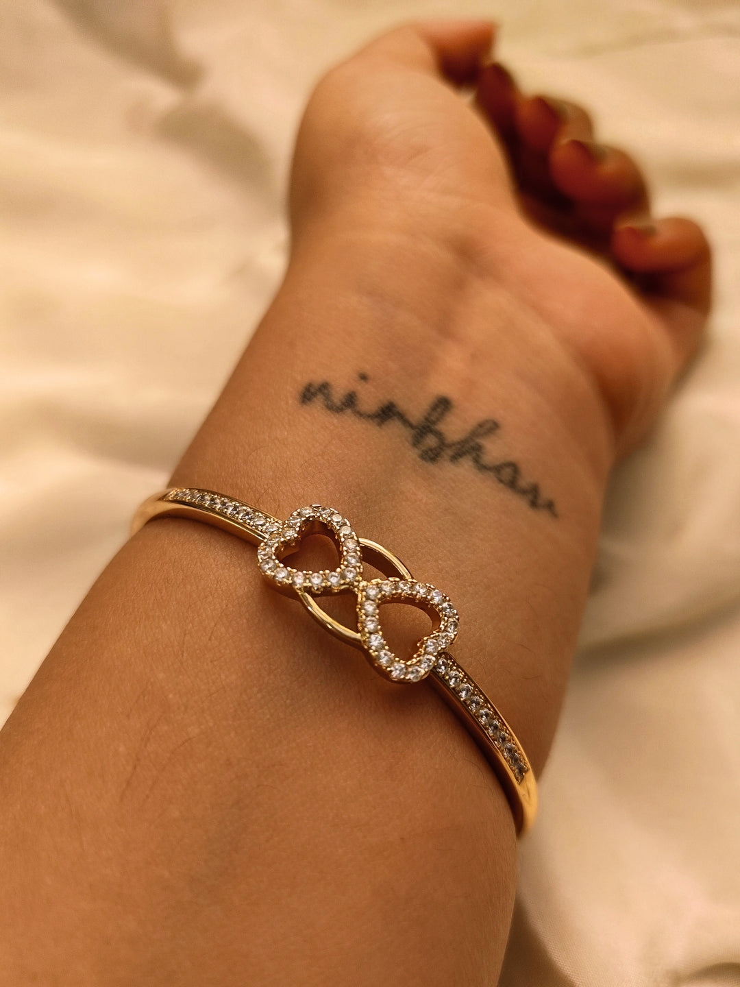 Endless Love Cuff – Twin Heart Infinity | Rose Gold AD Bracelet | 2'4–2'6 Fit