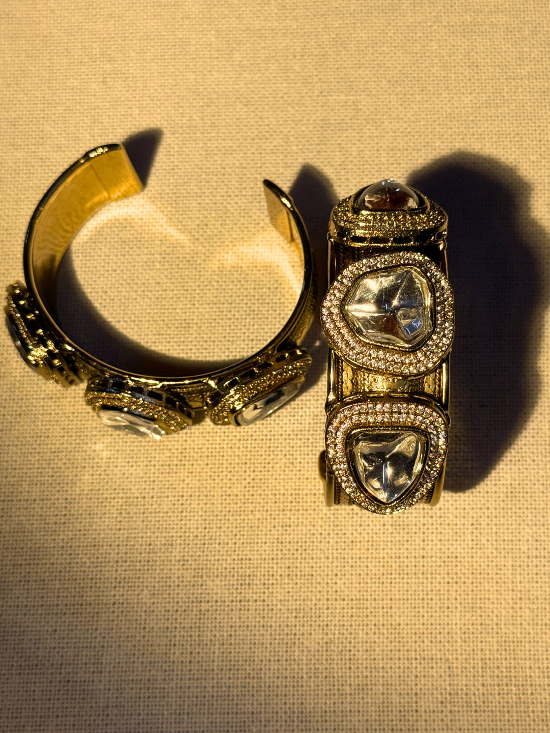 Golden Moissanite Cuff Bracelet | Openable Adjustable Gold Kada Bangle