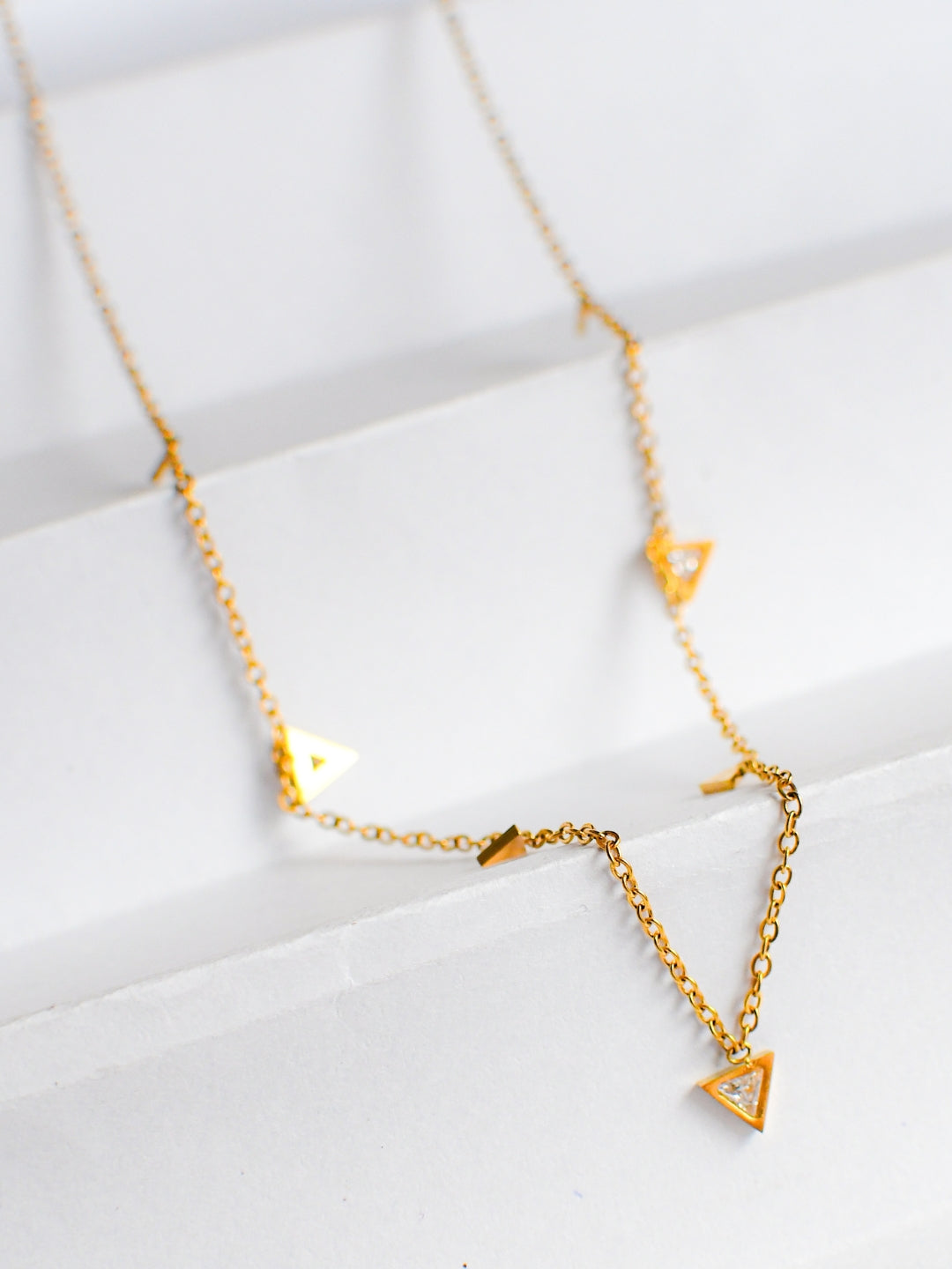 Triangle Bead Chain Necklace – 18K Gold, Cubic Zirconia