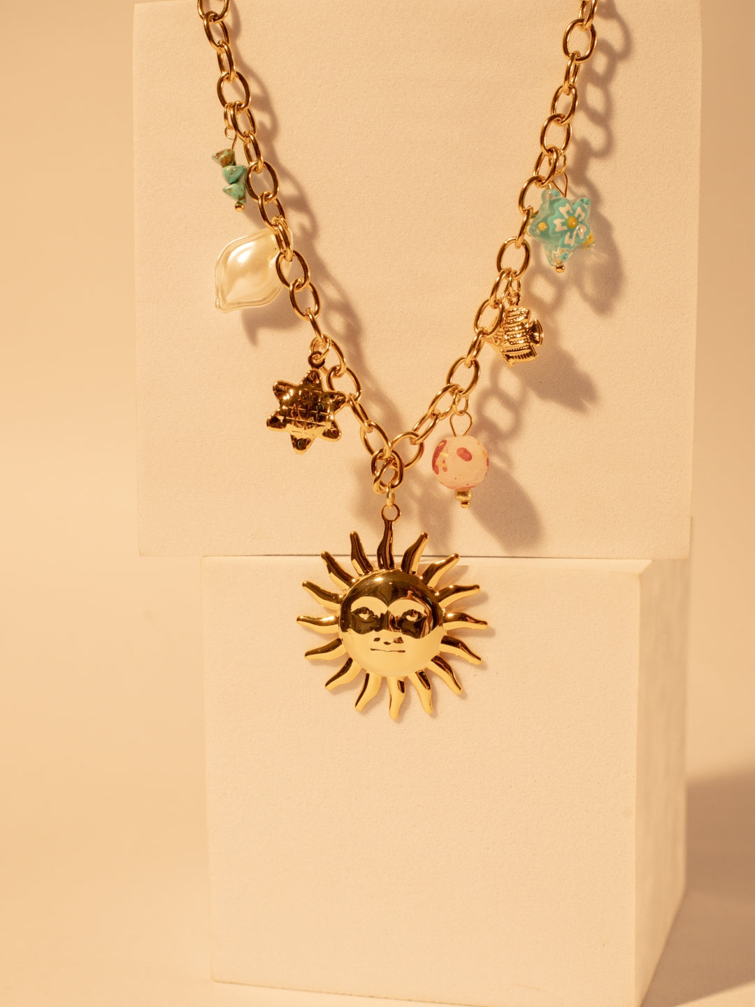 Gold-Plated Sun Shell Charms Neckpiece for Women – 14Kt Stainless Steel | Boho Beach Style Jewelry