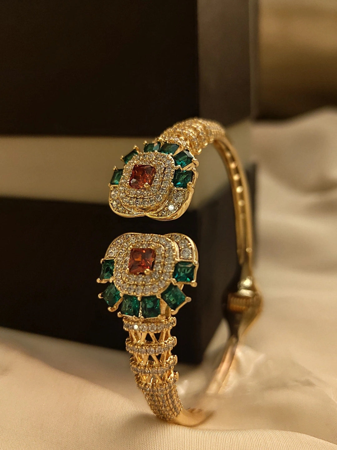 Ethnic Multicolor Stone Studded Cuff – 18K Gold Plated, 316L Stainless Steel, AD & CZ Stones