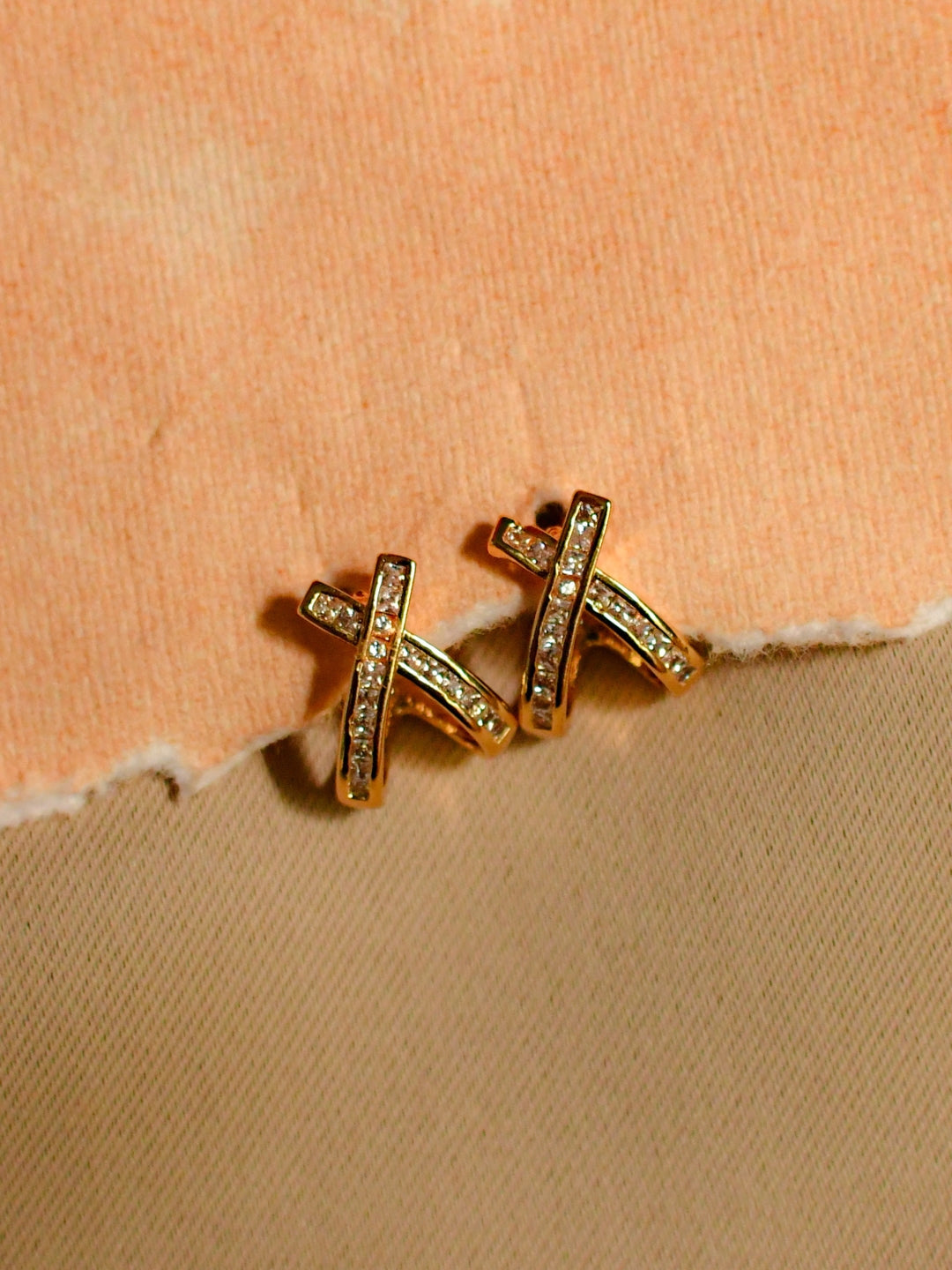 18K Gold Studded Cross Huggie Earrings – CZ Stone, Anti-Tarnish