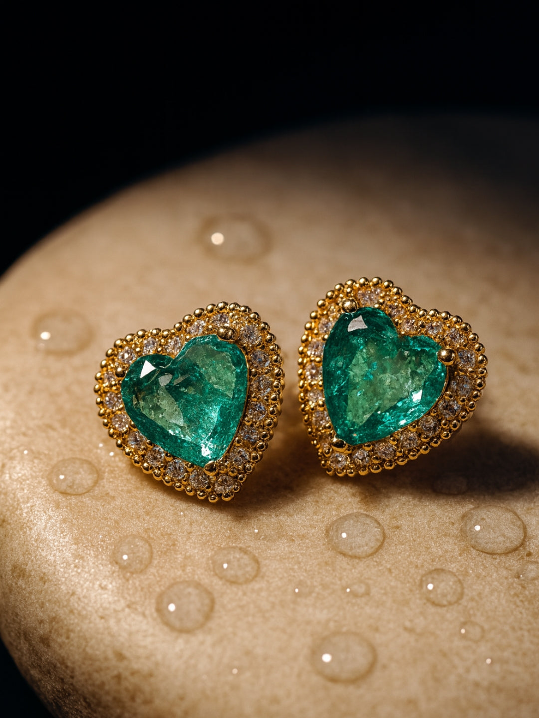 Emerald Doublet stone Heart Studs