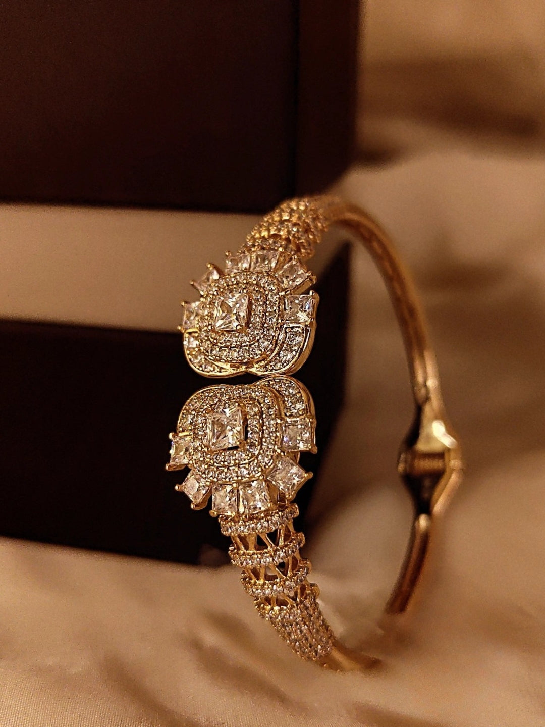Ethnic White Stone Studded Cuff – 18K Gold Plated, 316L Stainless Steel