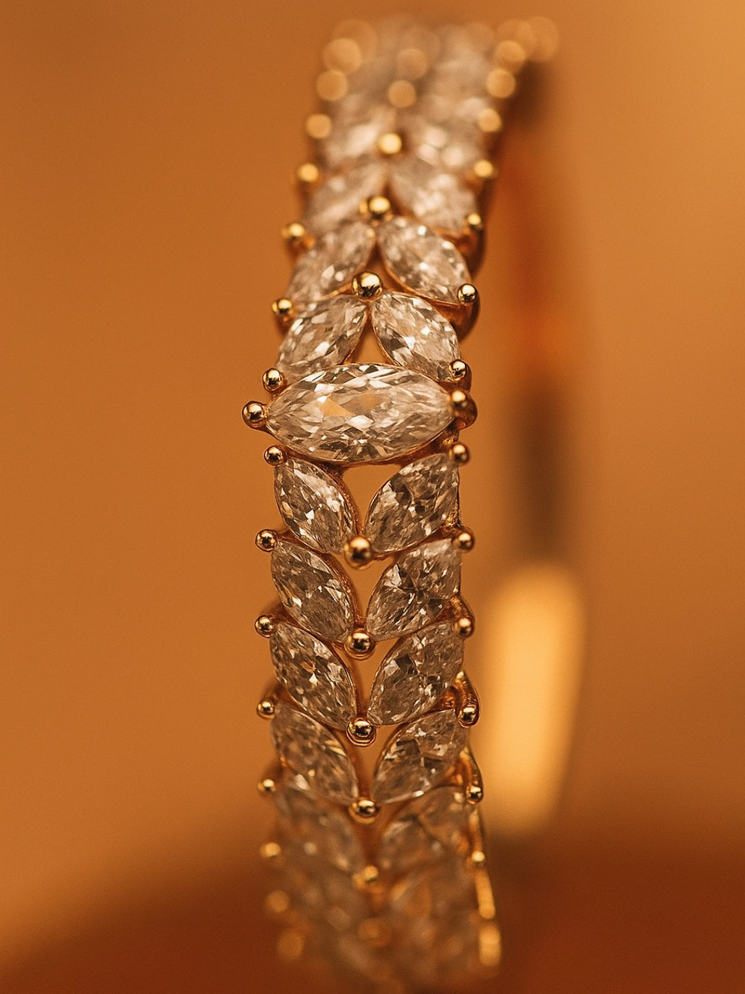 Leaf Marquise Cut Bracelet – RoseGold Plated, 316L Stainless Steel, Fully Studded with AD Stones