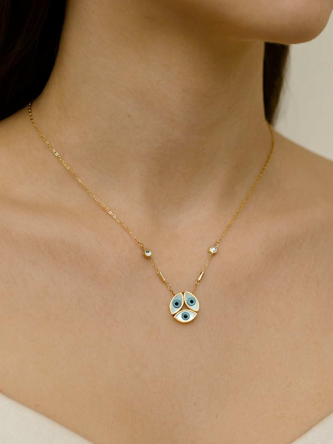 3 Evil Eye Pendant Necklace in 18kt Gold | Anti-Tarnish, Everyday Wear