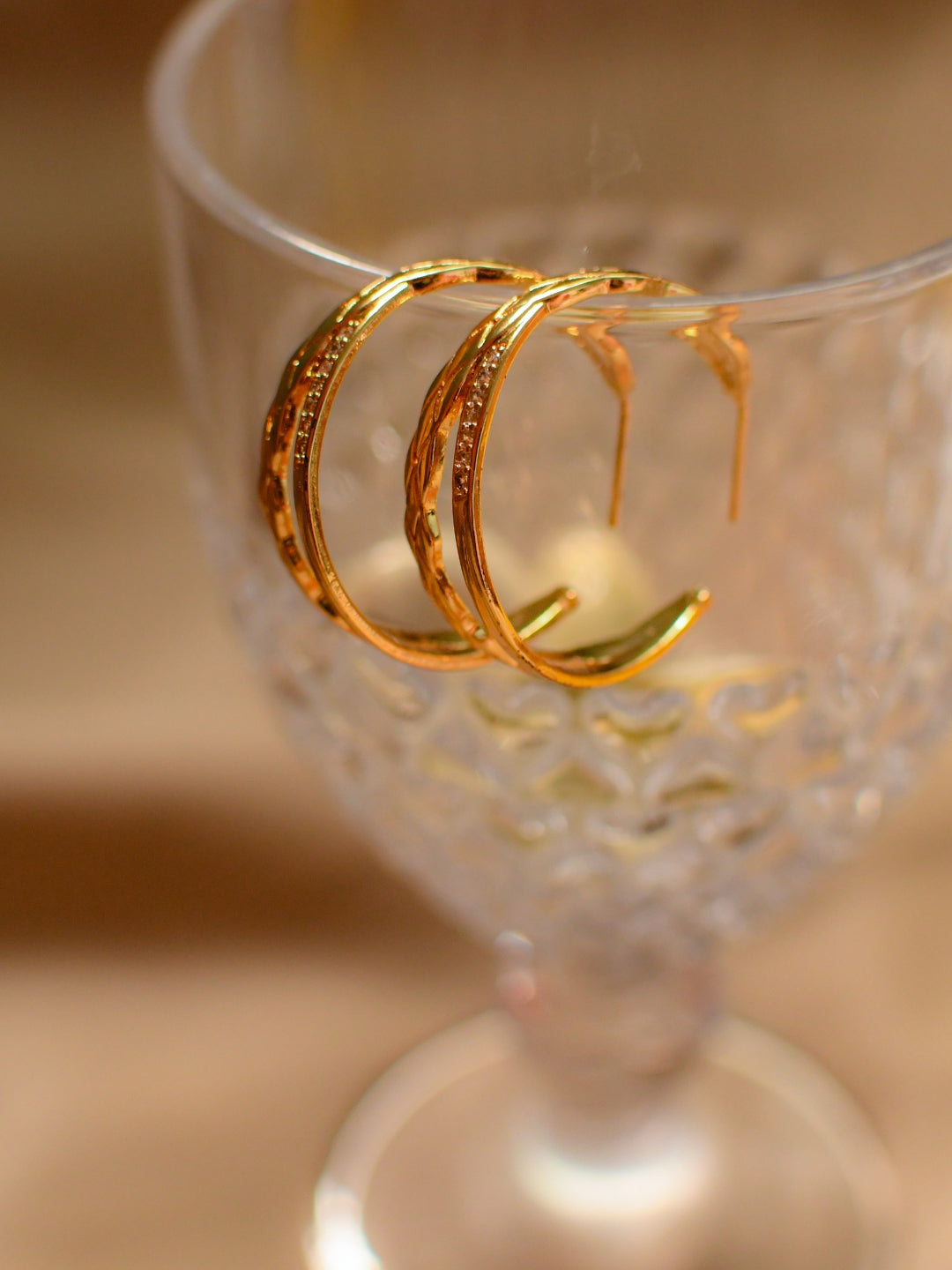 18K Gold Studded Big Criss Cross Hoops – Anti-Tarnish, Water Resistant