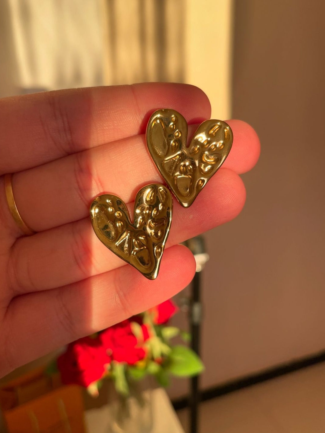 Gold Heart Handbeaten Stud Earrings | 18k Gold Plated Anti-Tarnish