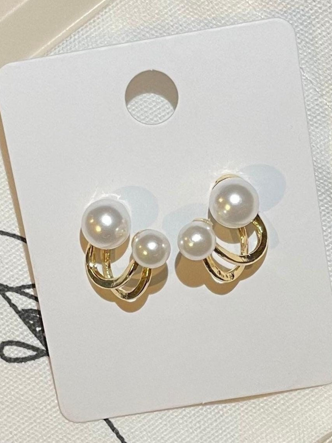 Gold Pearl Hugging Stud Earrings – Elegant Double Pearl Hoops