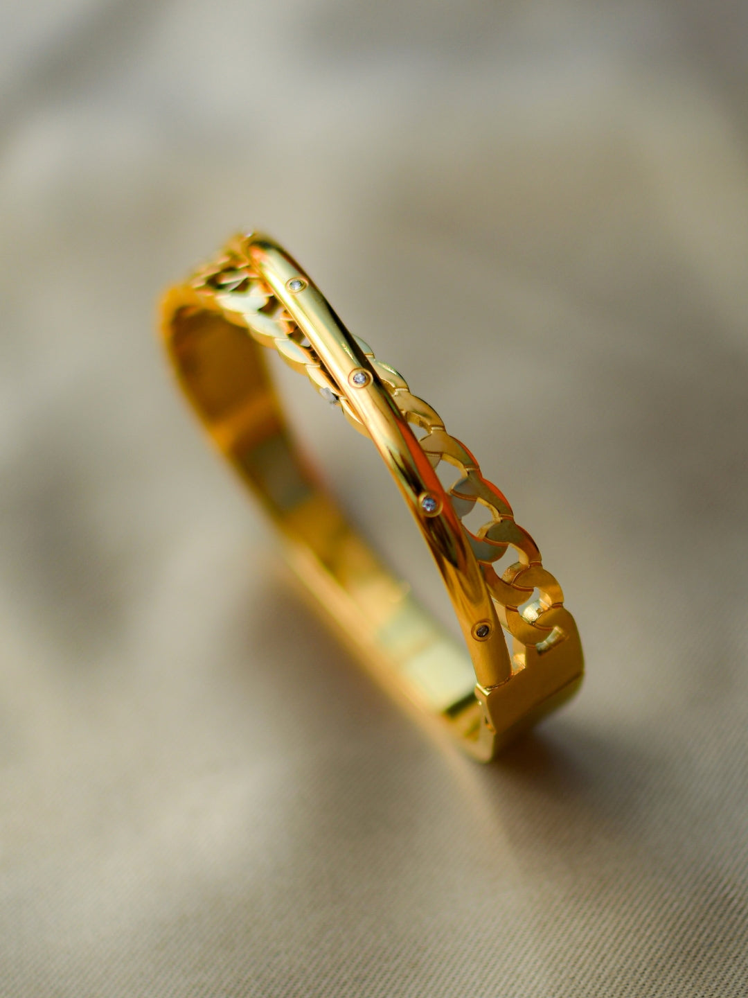 18K Gold Plated Chain Cuff with CZ Stones – Skin Safe & Chic