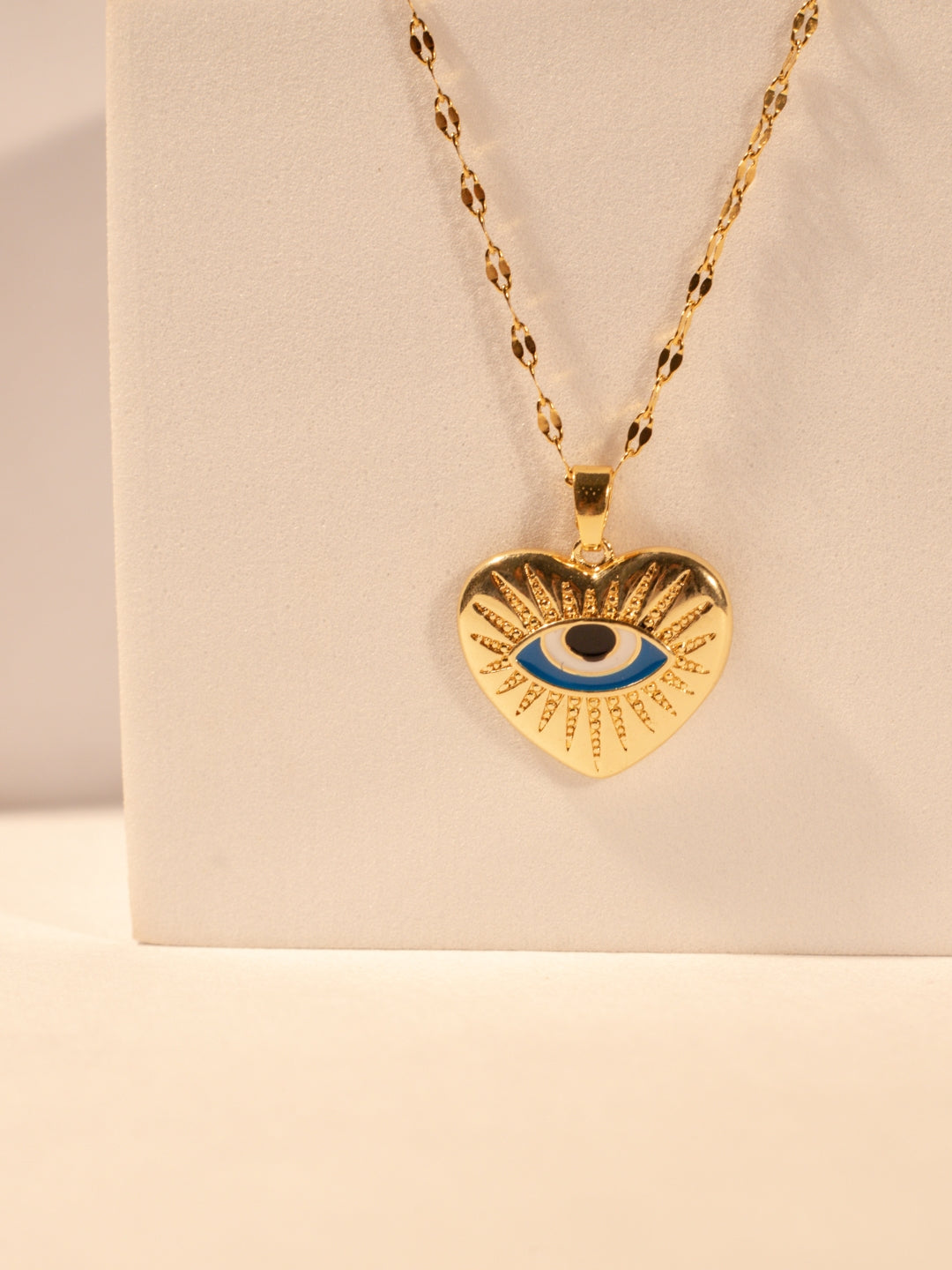 Evil Eye Heart Pendant Necklace in 14K Gold Plated Stainless Steel | Anti-Tarnish CZ Chain for Women