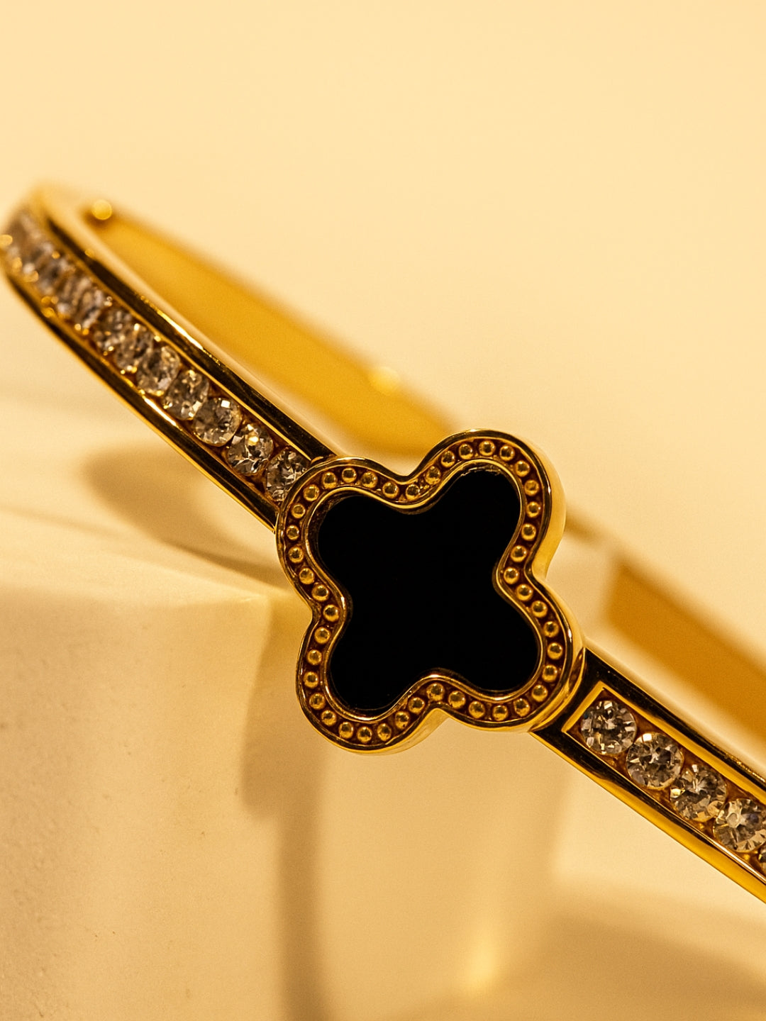 18K Gold Plated Clover Studded Bracelet | Anti-Tarnish Stainless Steel with Cubic Zirconia