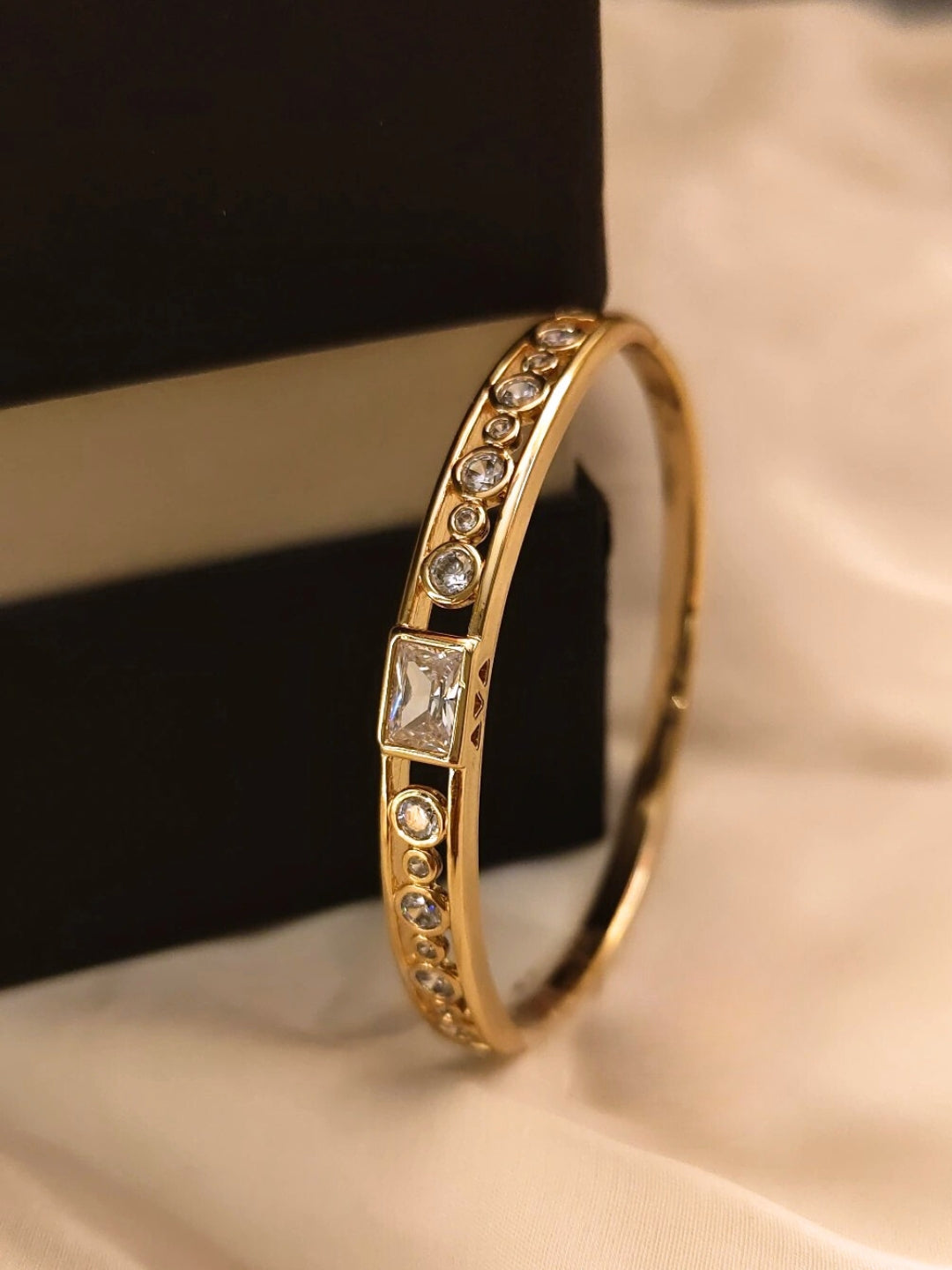 Aurum Deco Cuff – Rose Gold | Square & Round AD Stones | Luxe Press-Lock Fit