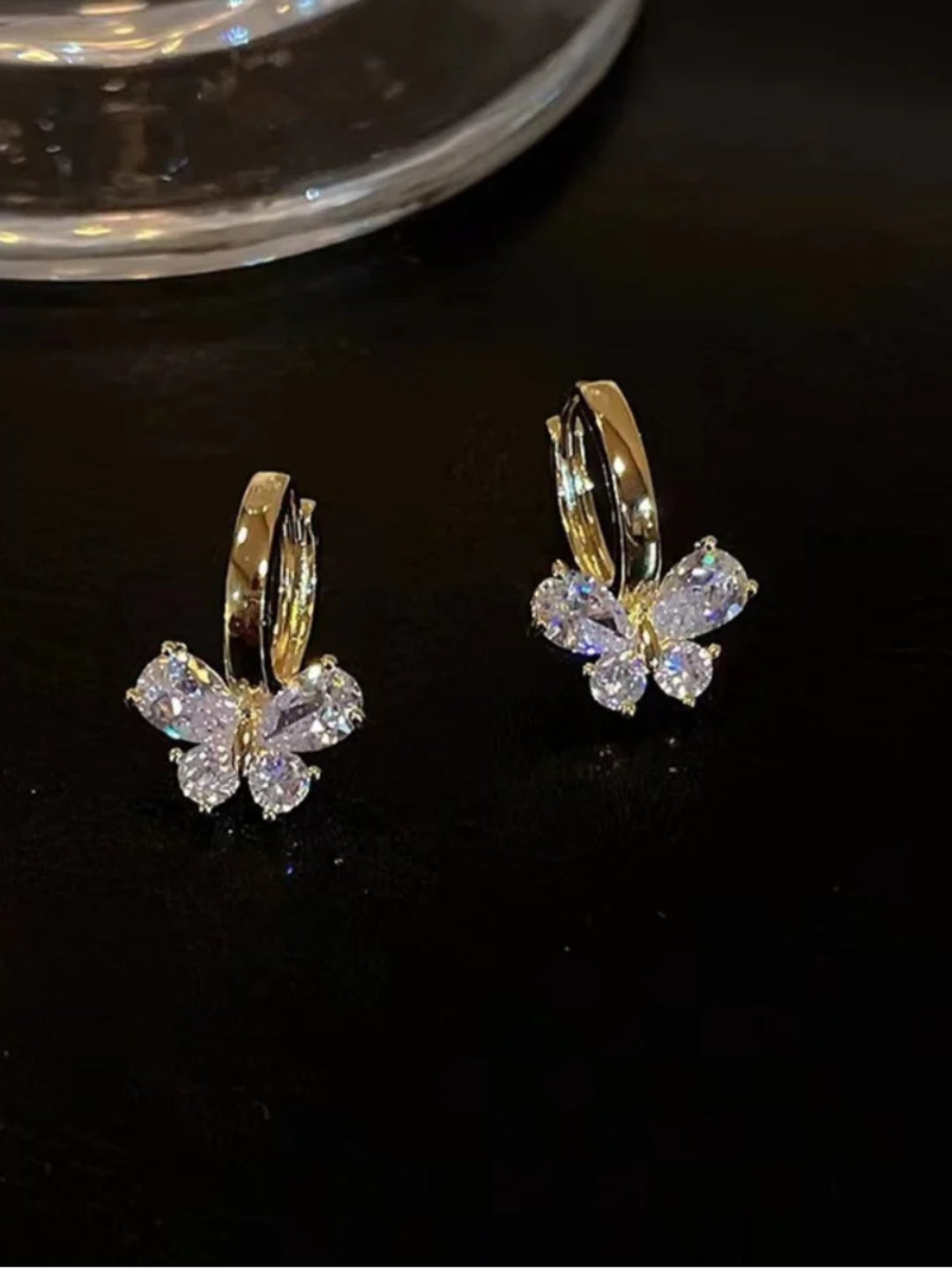 Gold Butterfly CZ Hoops | Sparkling Crystal Butterfly Earrings