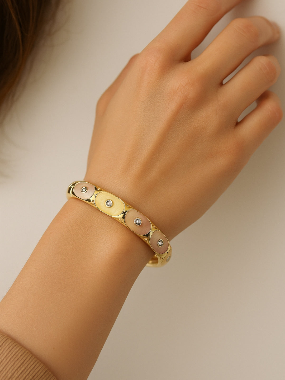 Pink & Yellow Enamel Studded Gold Bracelet | Anti-Tarnish Jewelry