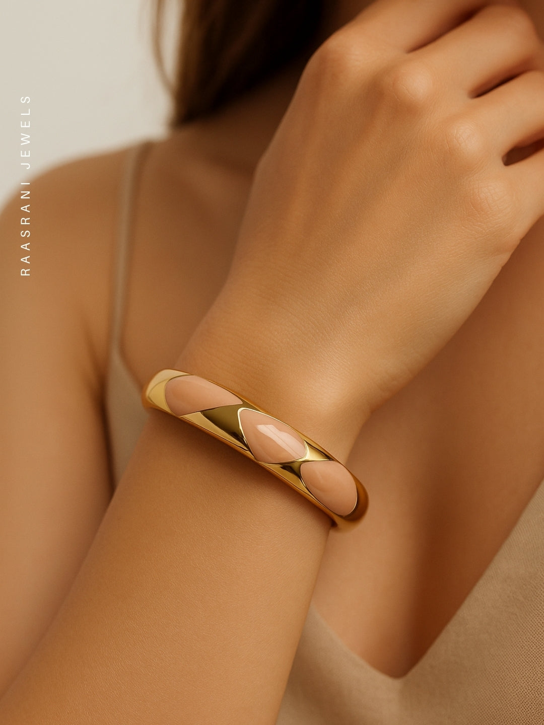 Pink Designer Enamel Bracelet in 18K Gold Plating