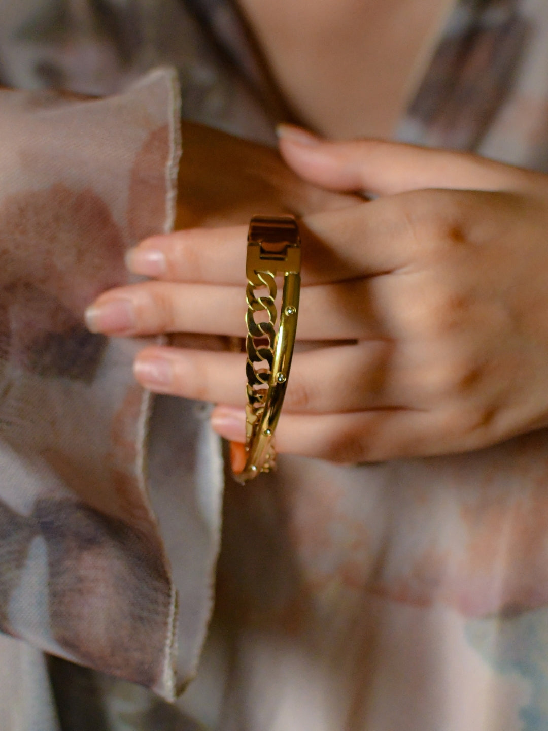 18K Gold Plated Chain Cuff with CZ Stones – Skin Safe & Chic