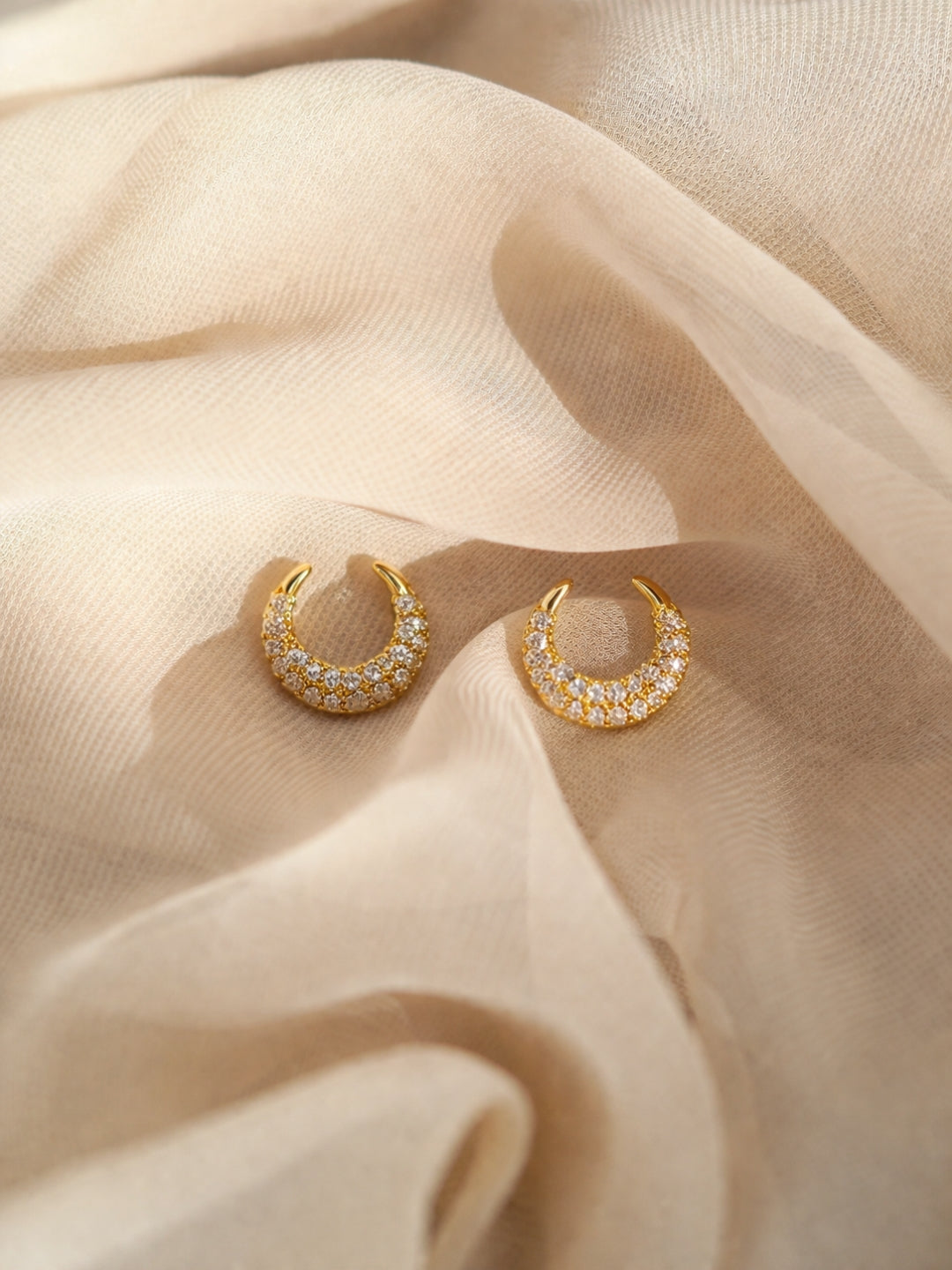 Moon Crescent CZ Stud Earrings in 18K Gold Plated Stainless Steel