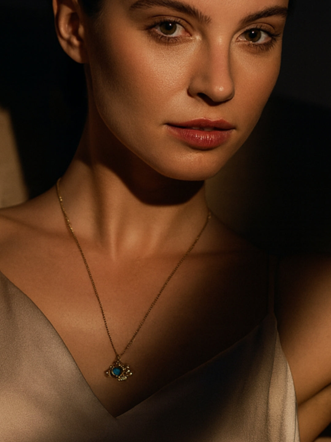 Bold Blue Evil Eye Pendant Neckpiece in 14K Gold – Anti Tarnish