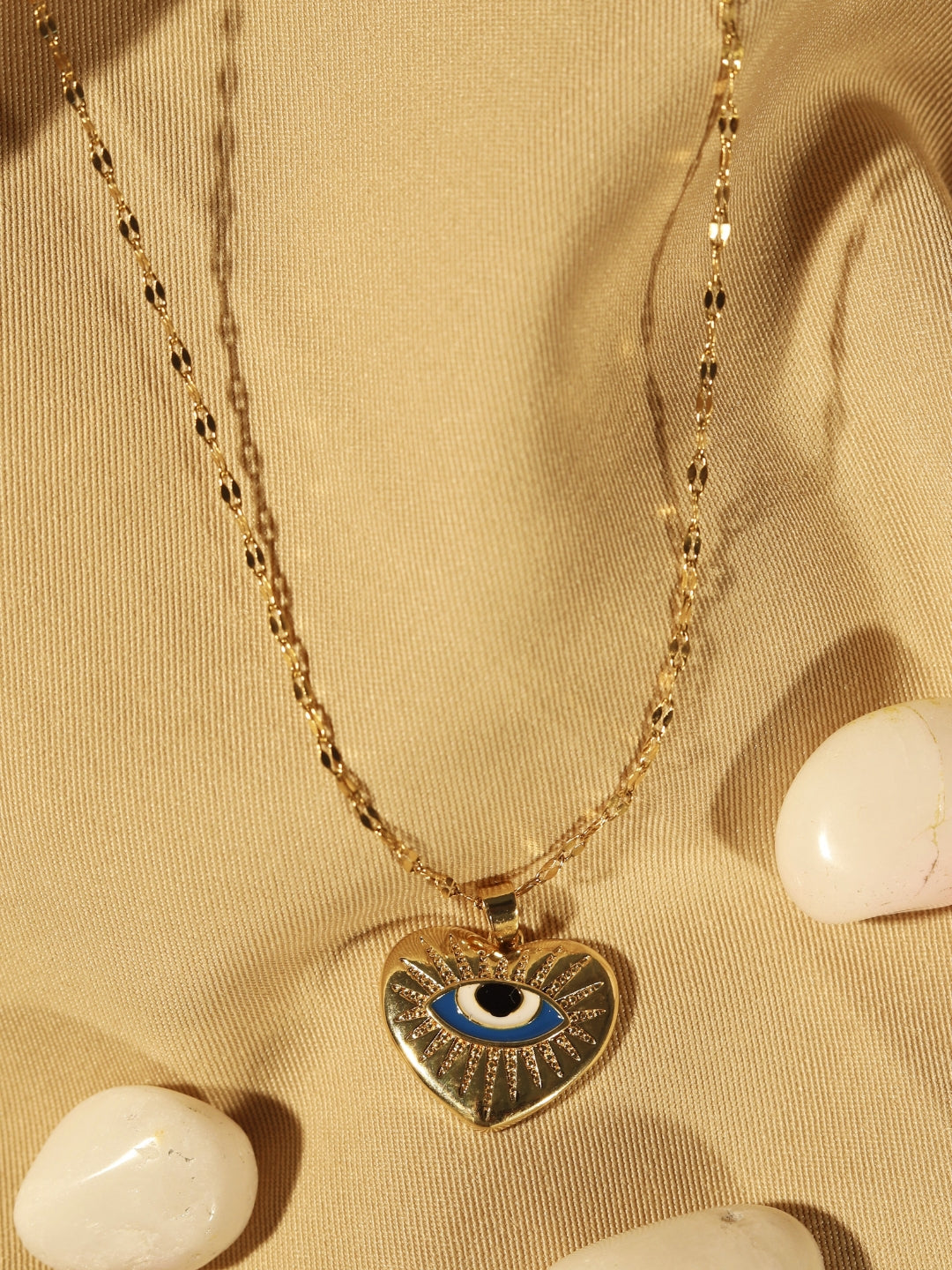 Evil Eye Heart Pendant Necklace in 14K Gold Plated Stainless Steel | Anti-Tarnish CZ Chain for Women