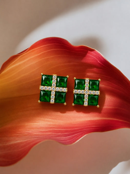 Vetrata Green Windowpane Necklace & Earring Set, 18K Gold-Plated