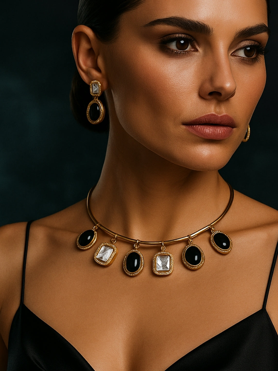 Purple Moissanite Hansuli Necklace Set with Earrings – Gold Plated Jewelry
