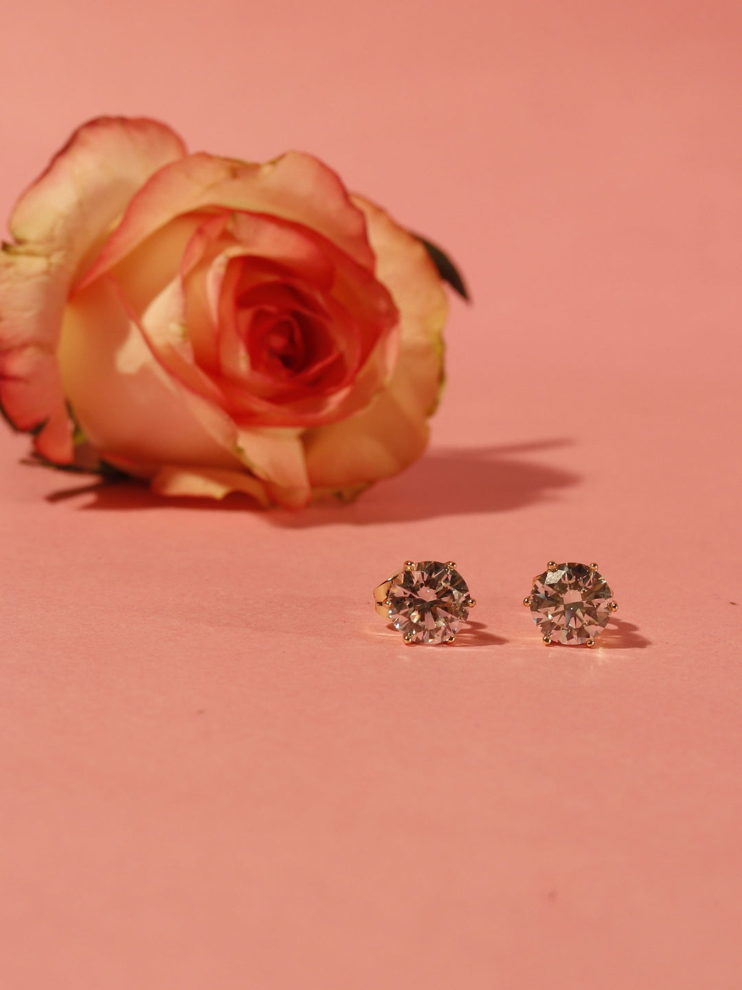 Gold-Plated Solitaire Big Stone Stud Earrings – Stainless Steel, Premium AD Stone, Hypoallergenic