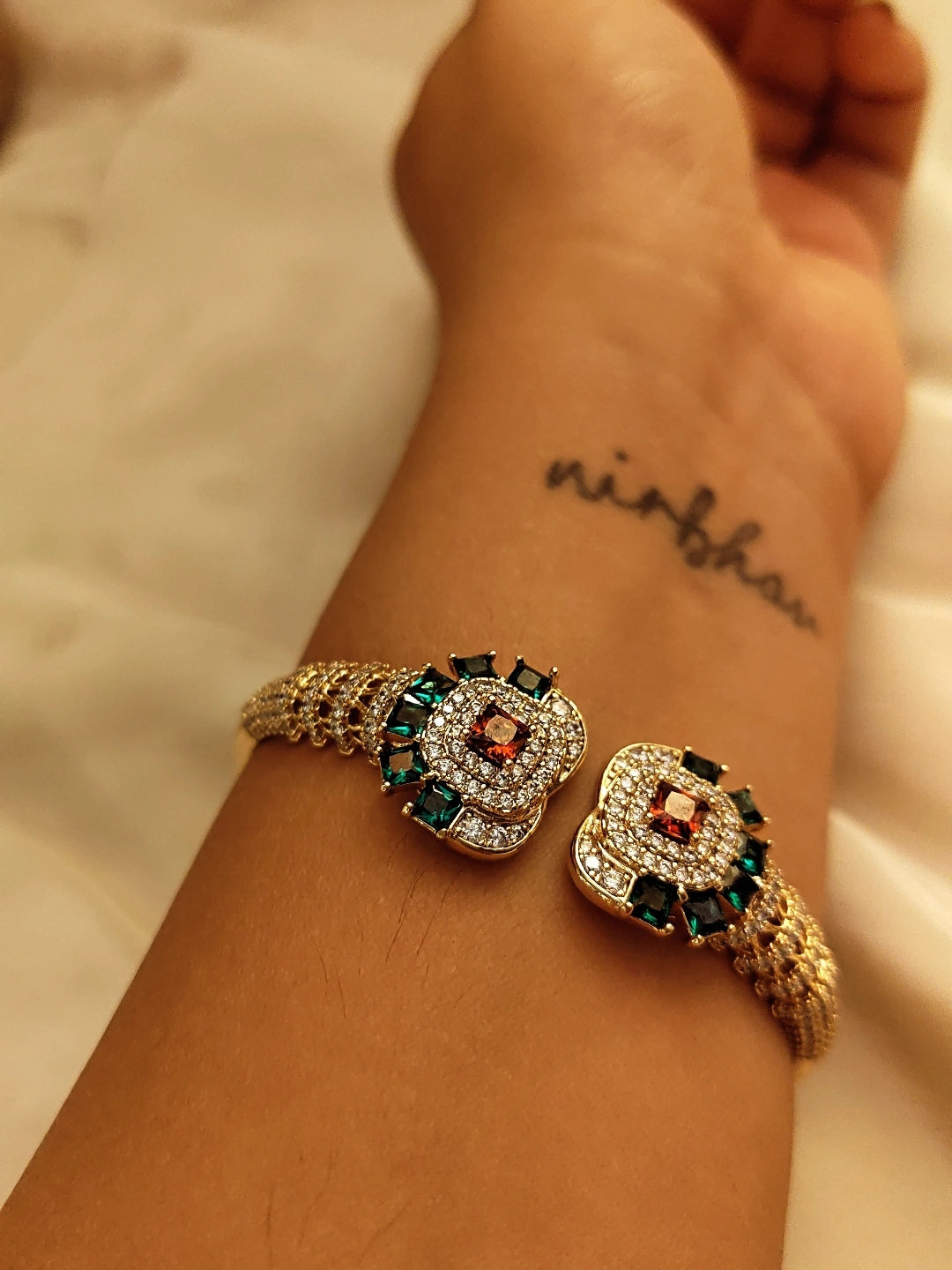 Ethnic Multicolor Stone Studded Cuff – 18K Gold Plated, 316L Stainless Steel, AD & CZ Stones