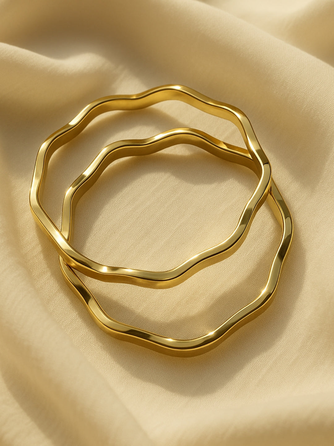 18K Gold Plated Wave Bangles – Anti-Tarnish, Skin Friendly, Water Resistant