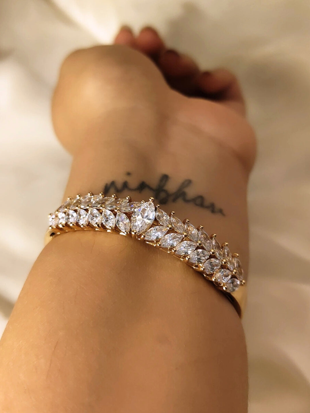 Leaf Marquise Cut Bracelet – RoseGold Plated, 316L Stainless Steel, Fully Studded with AD Stones