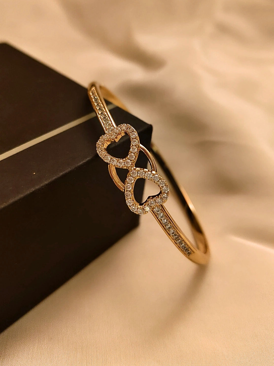 Endless Love Cuff – Twin Heart Infinity | Rose Gold AD Bracelet | 2'4–2'6 Fit